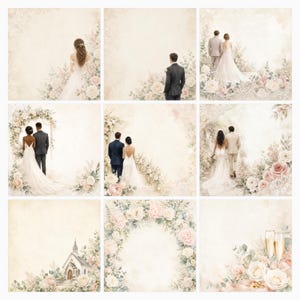 Elegant Wedding Paper Pack, Blush Sage Floral Lace Junk Journal Kit (49 JPG, 16 PNG) preview 6