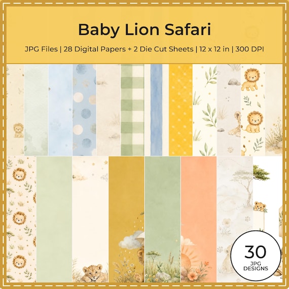 Baby Lion Safari Watercolor Papers and Die Cuts (Digital Download)