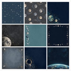 Celestial Digital Paper Pack, Earth Moon Planets Scrapbook Backgrounds (Digital Download) preview 2