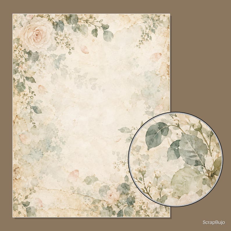Cyfrowe papiery do scrapbookingu do księgi gości Bridal Garden | 40 kwiatowych teł w formacie US Letter zdjęcie 8