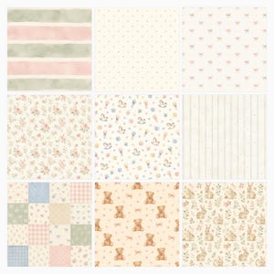 Neutral Heirloom Nursery Digital Papers Bundle, Teddy Bear Bunny Watercolor (Digital Download) preview 4