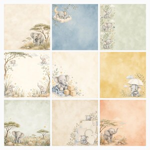 Baby Elephant Safari Watercolor Papers, Nursery Scrapbook Die Cuts (Digital Download) preview 4