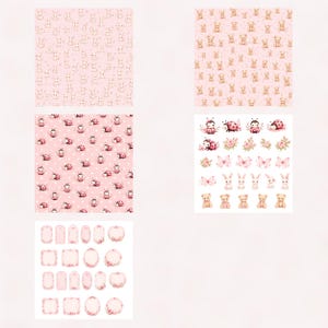 Pink Nursery Digital Paper Pack | Bunny, Bear, Floral Patterns (Digital Download) preview 5
