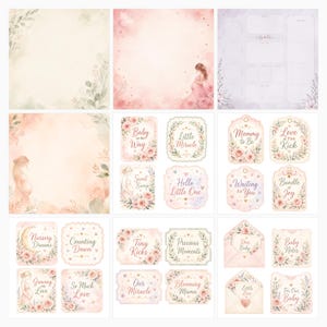 Maternity Watercolor Digital Paper Pack, Baby Shower Journal Cards (Digital Download) preview 6