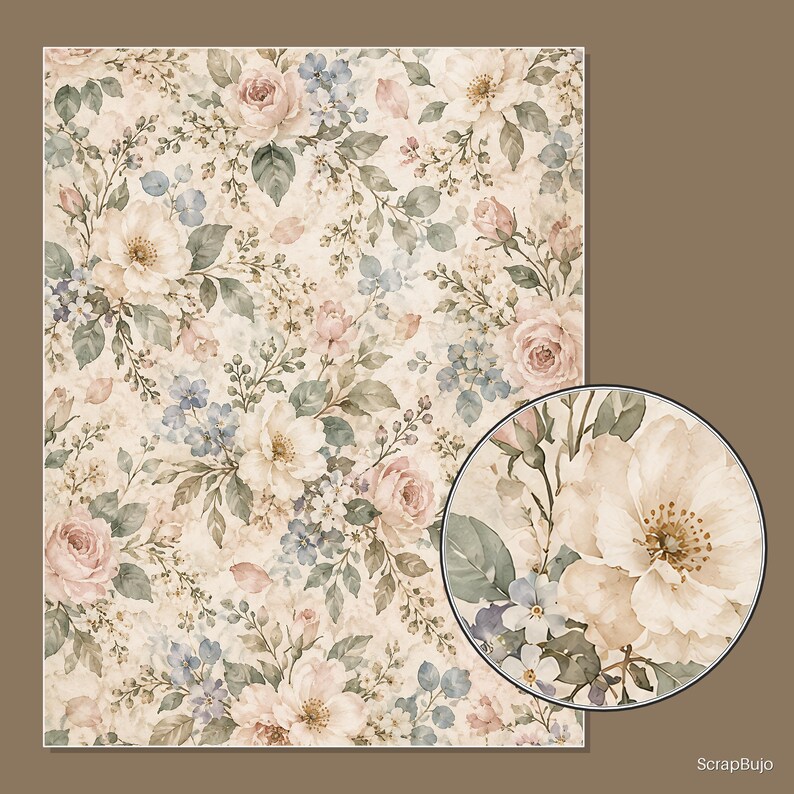 Cyfrowe papiery do scrapbookingu do księgi gości Bridal Garden | 40 kwiatowych teł w formacie US Letter zdjęcie 11