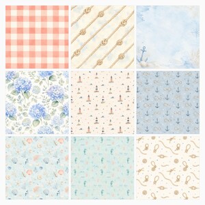 Nautical Digital Paper Pack, Watercolor Coastal Scrapbook Pages (12×12 JPG, 300 DPI) preview 4