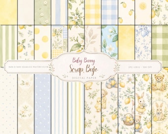 Papier numérique aquarelle bébés animaux Lemon Garden (téléchargement numérique)