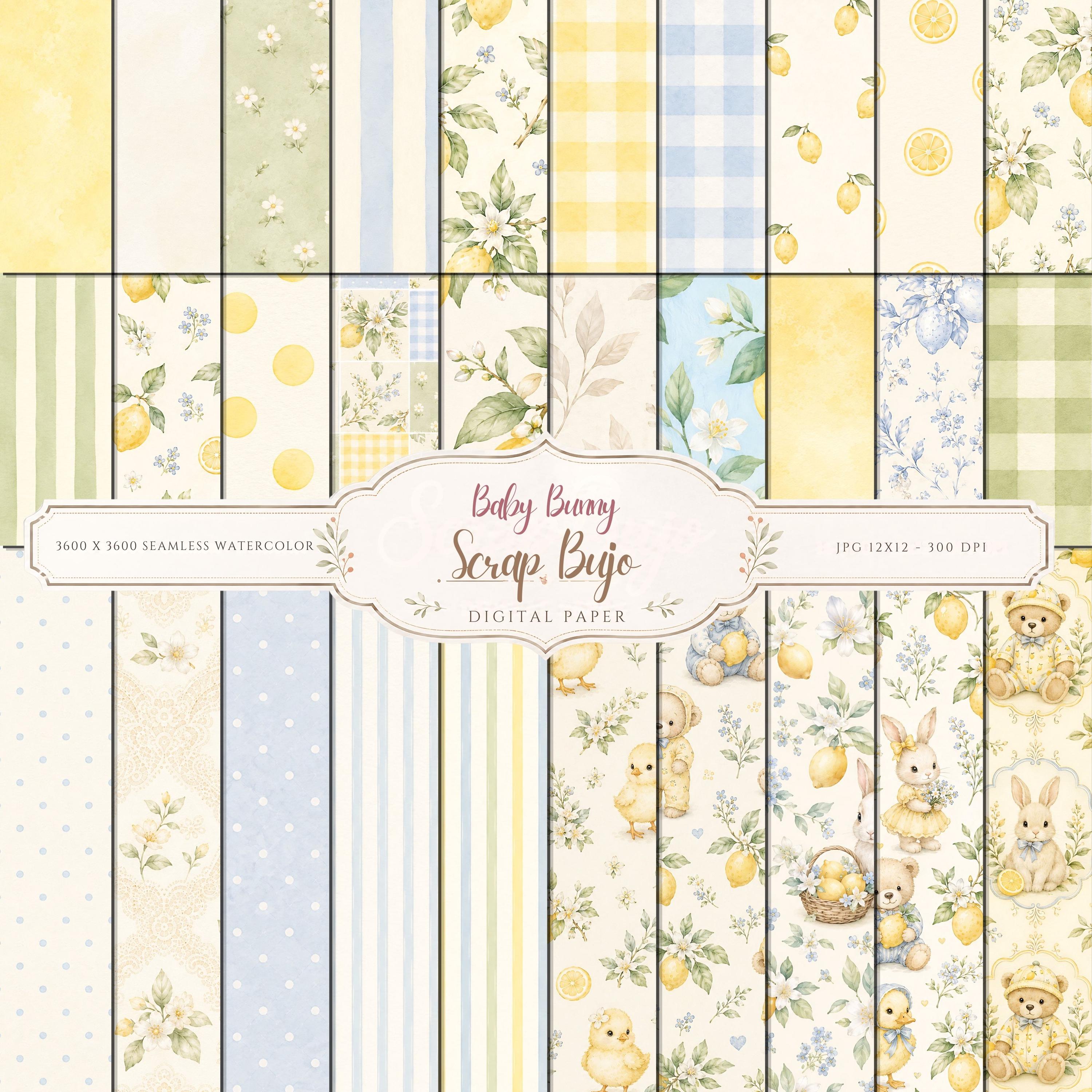 Watercolor Baby Animals Lemon Garden Digital Paper