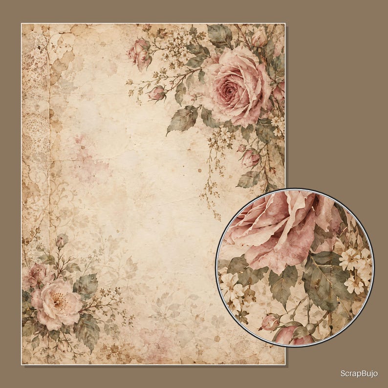 Vintage-Scrapbook-Papiere im Shabby-Chic-Stil mit Blumenmuster | 40 digitale Hintergründe im US-Letter-Format Bild 16
