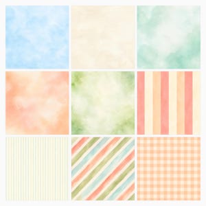 Baby Safari Scrapbook Paper Bundle | Watercolor Kawaii Animals, Beach Patterns (Digital Download) preview 4