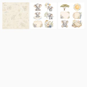 Baby Elephant Safari Watercolor Papers, Nursery Scrapbook Die Cuts (Digital Download) preview 5