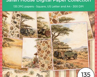 Digitale Scrapbook-Papiere von Safari House | 135 JPG-Seiten | 12x12 Zoll, A4 & US Letter