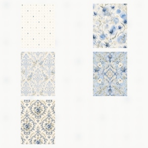Blue Floral Digital Paper, Vintage Botanical Junk Journal Pages (8.5×11 JPG PDF) preview 5