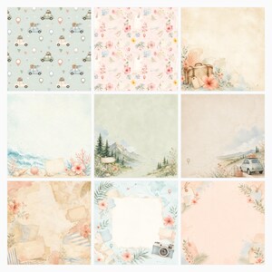 Summer Travel Digital Paper Pack, Watercolor Beach Mountain Road Trip Backgrounds (Digital Download) preview 5