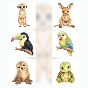Watercolor Baby Zoo Animals Clipart, Safari Nursery PNG, JPG (Digital Download) preview 5