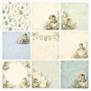 Baby T-Rex Watercolor Nursery Digital Paper Bundle (Digital Download) preview 5
