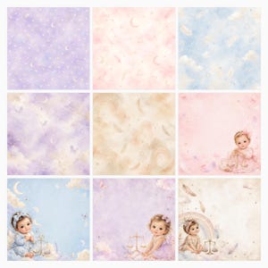 Libra Baby Digital Paper Pack, Celestial Patterns, Girl Zodiac Designs (Download) preview 2