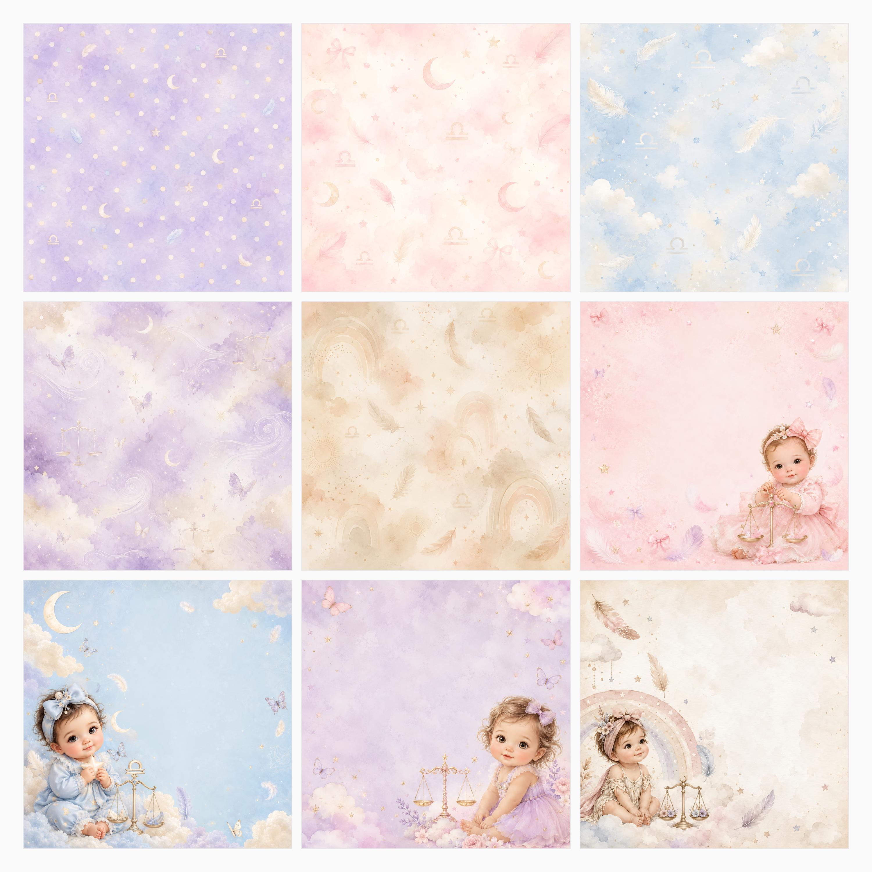 Libra Baby Digital Paper Pack, Celestial Patterns, Girl Zodiac Designs (Download) paper preview 2
