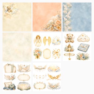 Golden Angel Nursery Papers, Watercolor Baby Angel Die Cuts (Digital Download) preview 6