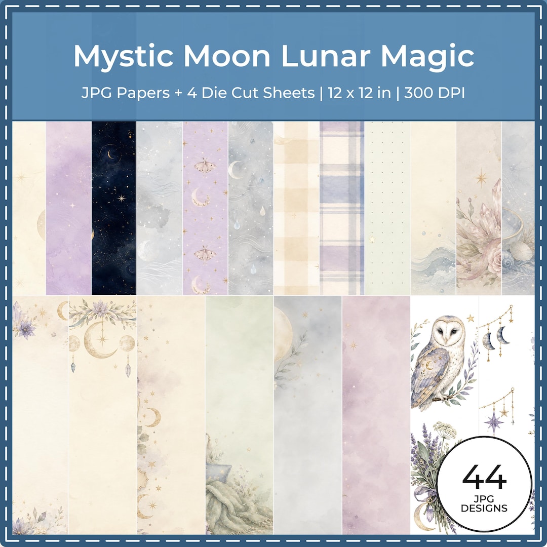 Mystic Moon Lunar Magic Scrapbook Papers, Celestial Die Cuts (Digital Download)