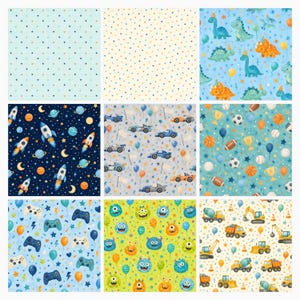 Boys Birthday Digital Paper Pack, Dinosaurs, Rockets, Cars, Sports (Digital Download) preview 4