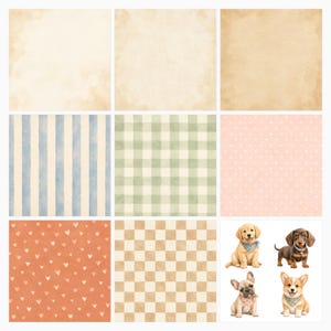 Puppy Love Dog Digital Papers, Watercolor Puppy Patterns (12×12 Inch JPG) preview 2