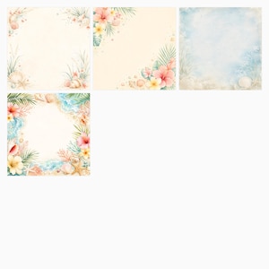 Coastal Summer Watercolor Digital Paper Pack, Beach Scrapbook Backgrounds (12×12 JPG) preview 2