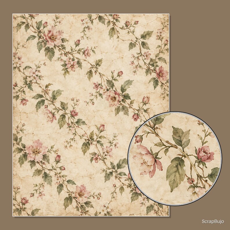 Vintage-Scrapbook-Papiere im Shabby-Chic-Stil mit Blumenmuster | 40 digitale Hintergründe im US-Letter-Format Bild 12
