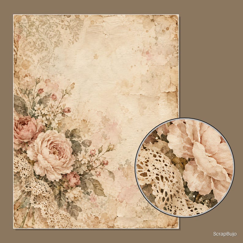 Vintage-Scrapbook-Papiere im Shabby-Chic-Stil mit Blumenmuster | 40 digitale Hintergründe im US-Letter-Format Bild 13