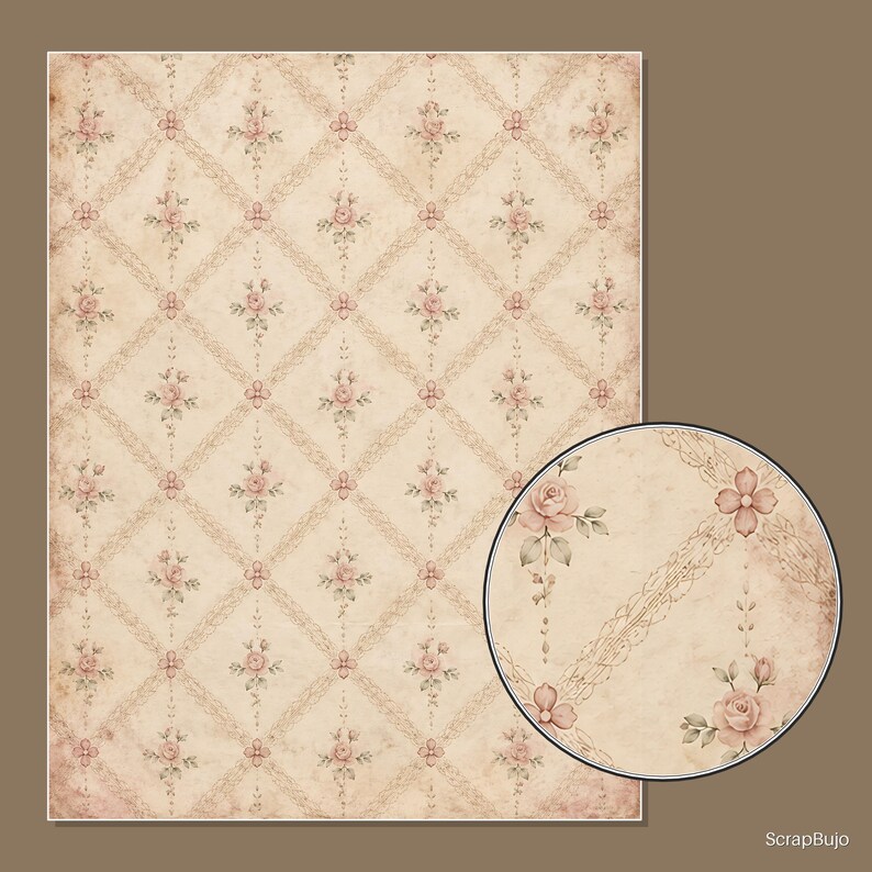 Vintage-Scrapbook-Papiere im Shabby-Chic-Stil mit Blumenmuster | 40 digitale Hintergründe im US-Letter-Format Bild 10