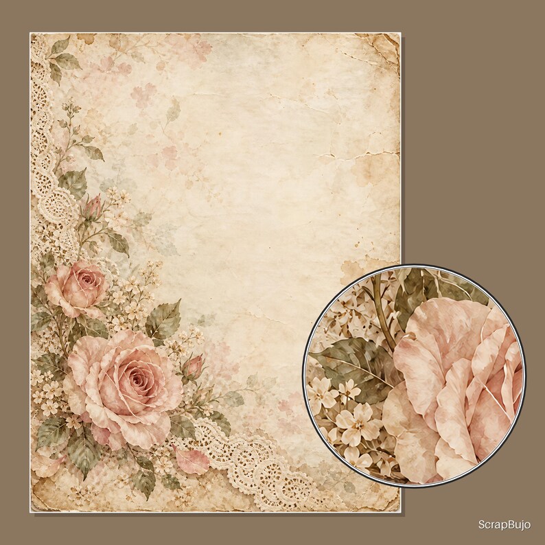 Vintage-Scrapbook-Papiere im Shabby-Chic-Stil mit Blumenmuster | 40 digitale Hintergründe im US-Letter-Format Bild 14