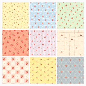 Strawberry Cherry Digital Paper Pack, Cottagecore Scrapbook Patterns (Digital Download) preview 5