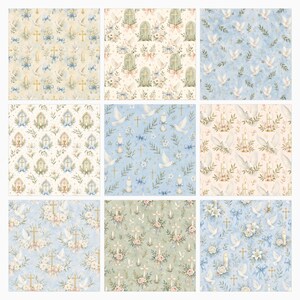 Akvarell dop, första nattvard, scrapbookpapper, religiösa blommiga duvljusdesigner (12x12 JPG) bild 5