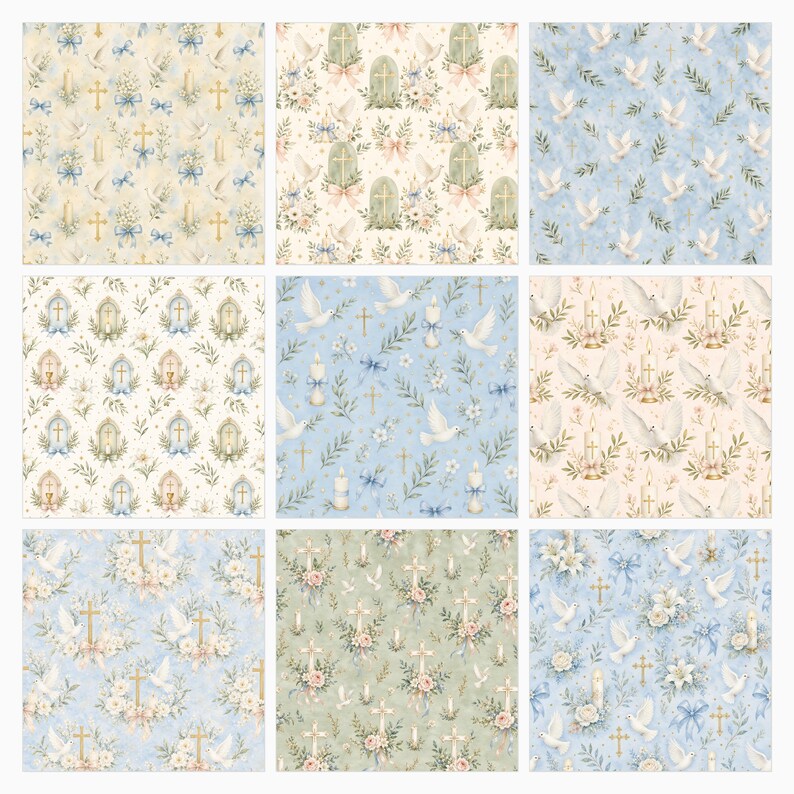 Akvarell dop, första nattvard, scrapbookpapper, religiösa blommiga duvljusdesigner (12x12 JPG) bild 5