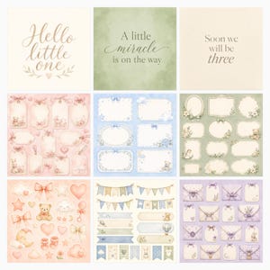 Baby On The Way Announcement Papers | Soft Neutral Patterns, Baby Icons (JPG Bundle) preview 4