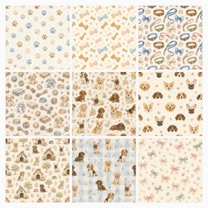 Puppy Love Dog Digital Papers, Watercolor Puppy Patterns (12×12 Inch JPG) preview 5