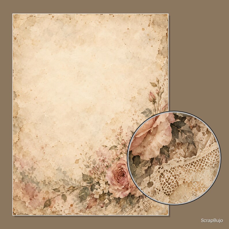Vintage-Scrapbook-Papiere im Shabby-Chic-Stil mit Blumenmuster | 40 digitale Hintergründe im US-Letter-Format Bild 15