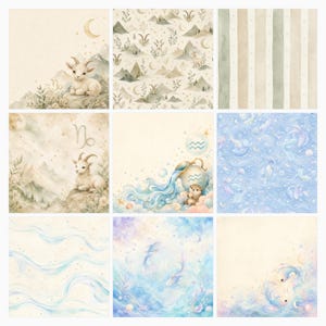 Baby Zodiac Digital Paper Pack, Celestial Nursery Scrapbook Kit, Astrology Clipart (12×12 JPG) preview 2