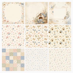 Cozy Watercolor Cat Digital Paper Pack, Kitten Scrapbook Papers, Paw Print Backgrounds (Digital Download) preview 4