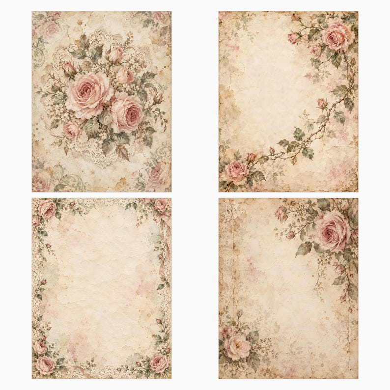 Vintage-Scrapbook-Papiere im Shabby-Chic-Stil mit Blumenmuster | 40 digitale Hintergründe im US-Letter-Format Bild 6