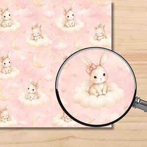 Baby Bunny Watercolor Digital Paper Pack, Pink Nursery Scrapbook Pages (Digital Download) preview 6