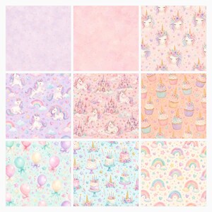 Pastel Unicorn Digital Paper Pack, Girls Birthday Scrapbook, Watercolor Magic (50 JPG Papers) preview 5