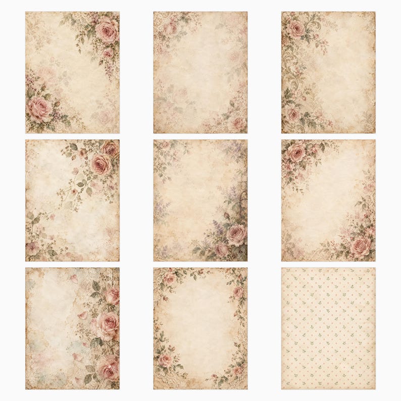 Vintage-Scrapbook-Papiere im Shabby-Chic-Stil mit Blumenmuster | 40 digitale Hintergründe im US-Letter-Format Bild 2