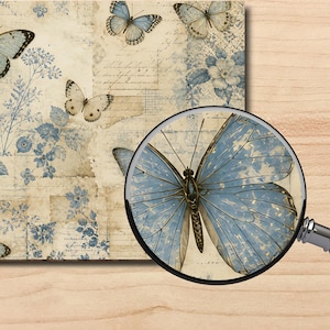 Vintage Blue Botanical Digital Paper Pack, 12×12 Scrapbook Journal Backgrounds (Digital Download) preview 6