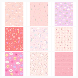 Pink Unicorn Digital Paper Pack, Kawaii Stationery, US Letter Notebook Pages (Digital Download) preview 2