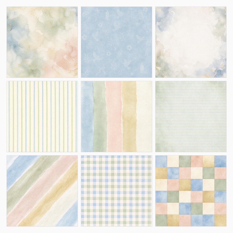 Akvarell dop, första nattvard, scrapbookpapper, religiösa blommiga duvljusdesigner (12x12 JPG) bild 2