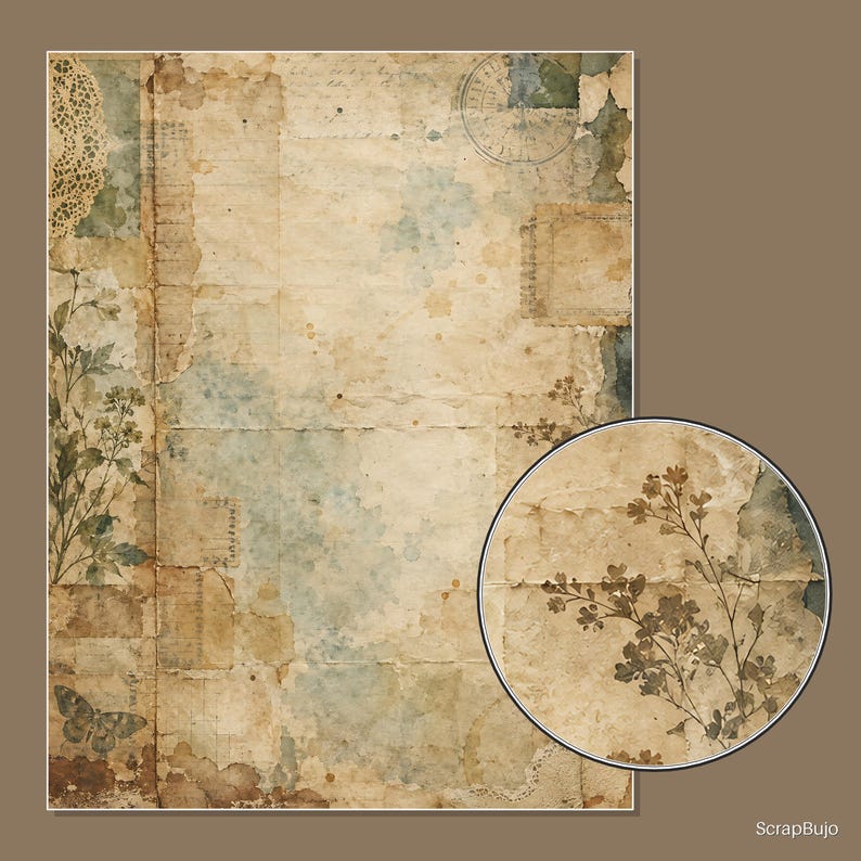 Antique Ephemera Ledger | 40 US Letter Digital Scrapbook Papers image 8