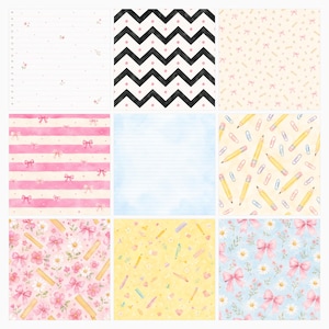Pink Back To School Digital Paper Pack, Kawaii Classroom Patterns, Bows, Pencils (Digital Download) preview 3