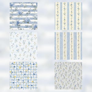 Watercolor Blue Breeze Vintage Botanical Scrapbook Paper Pack (Digital Download) preview 3