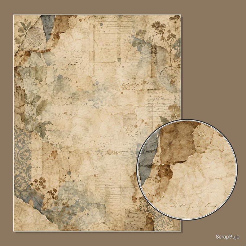 Antique Ephemera Ledger | 40 US Letter Digital Scrapbook Papers image 9